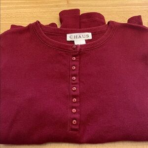 Chaus Deep Red Ribbed Long sleeve Shirt, gently worn